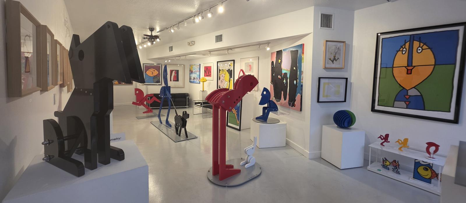 Inside Gallery 510, with sculptures and graphics by Jorge Blanco